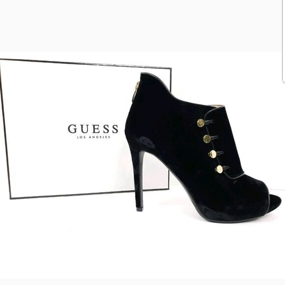 Guess Aby Faux Leather Trim Black Velvet Booties - Picture 1 of 8